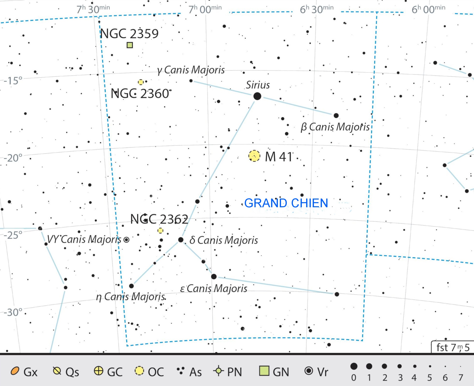 Carte générale de la constellation du Grand Chien, avec conseils pour son observation. J. Scholten